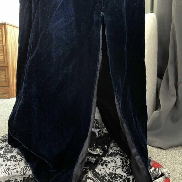 Williams Dark Blue Lined Velvet Maxi Dress with Slit Plunging Scallop Neckline S - Picture 16 of 16